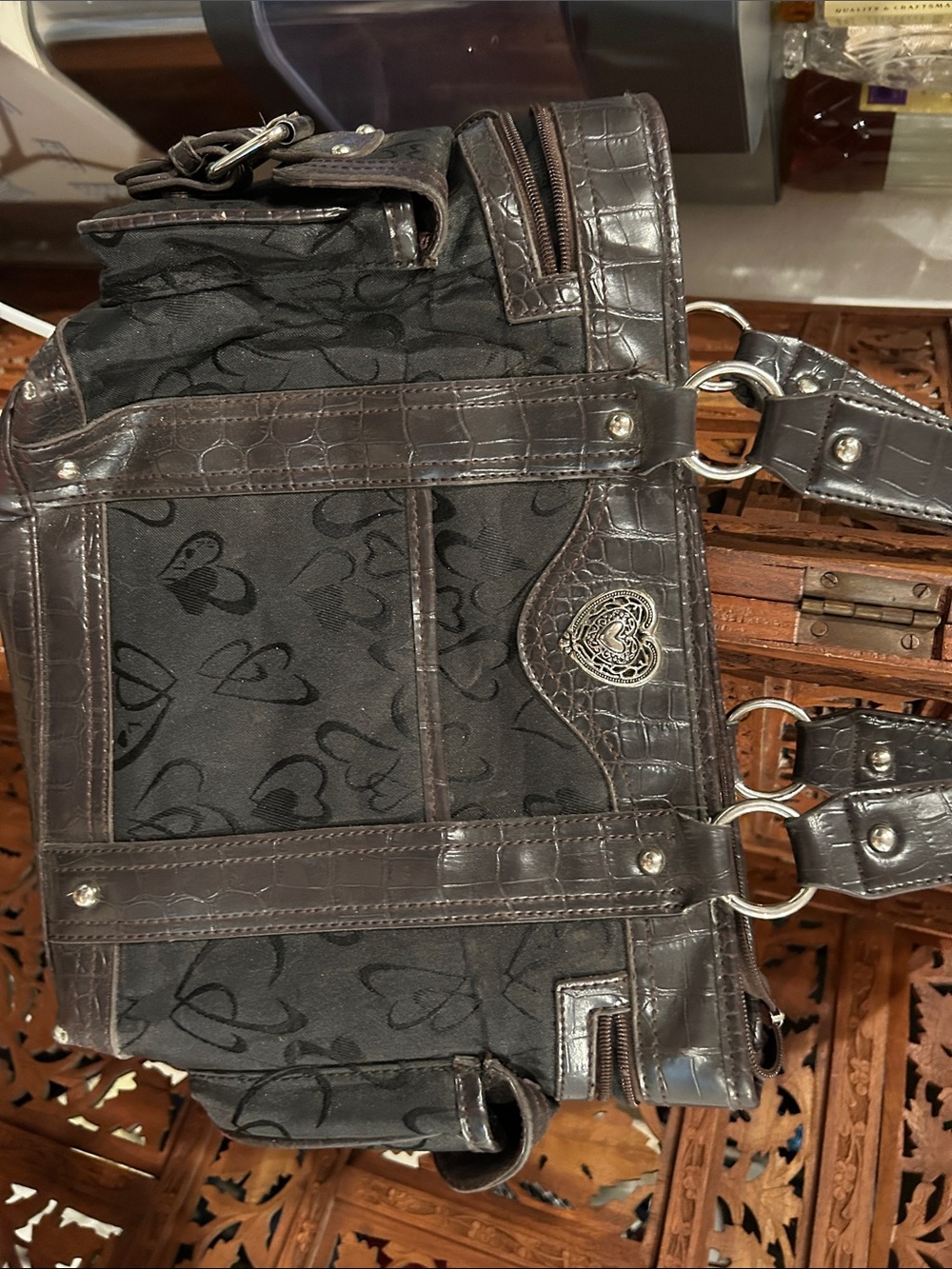Brighton Dark Brown Croc-Trim Messenger Bag with Heart Motif
